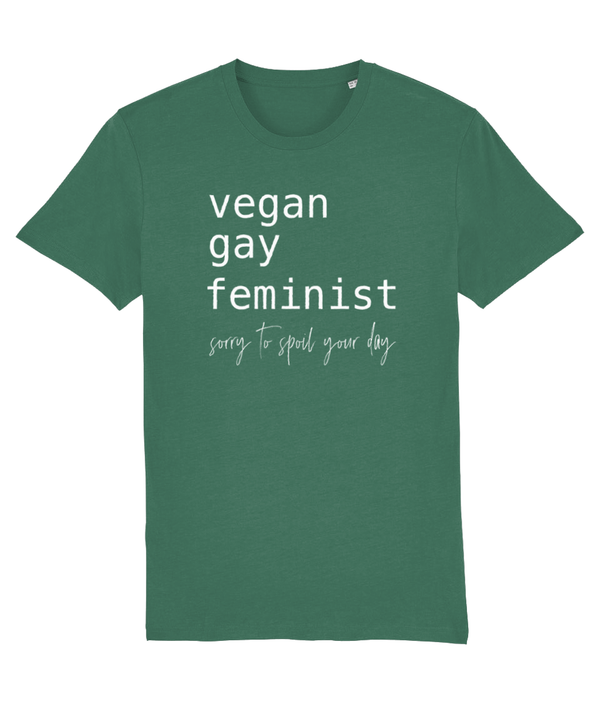 T-shirt,  Vegan Gay Feminist - white text