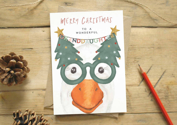 Christmas Card - Happy Christmas Granddaughter - Novelty Glasses Goose - Every Goose