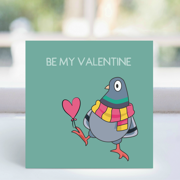 Card - Be my valentine! Green pigeon LGP