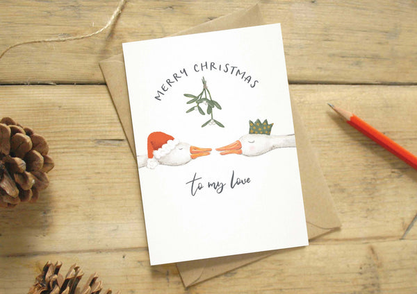 Christmas Card - Kissing Geese  - Every Goose