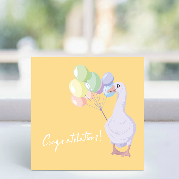 Congratulations card - Goose with Balloons