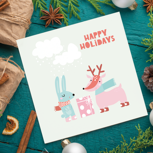 Happy Holidays Deer and Rabbit - Christmas card