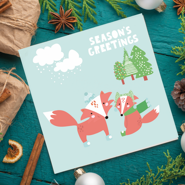 Seasons Greetings - Foxes Christmas card