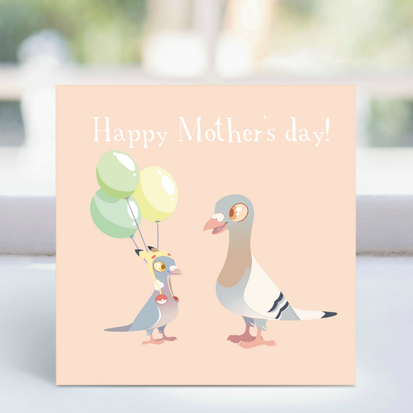 Mothers Day Card - David pigeon peach