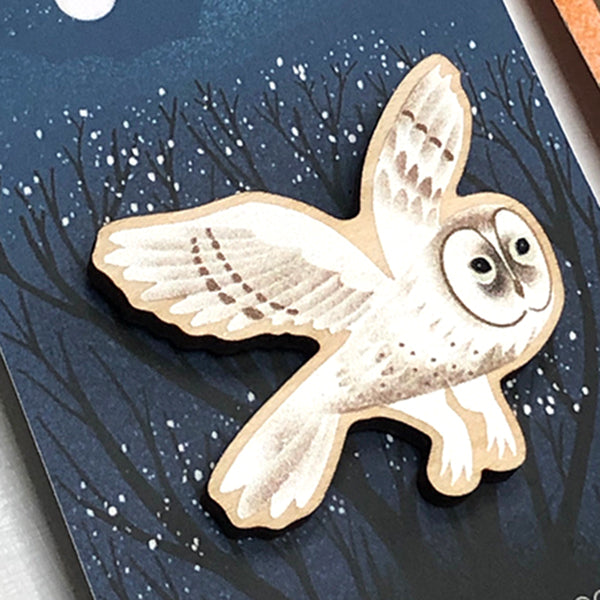 Barn owl - Sustainable pin badge - Sally Elford Design