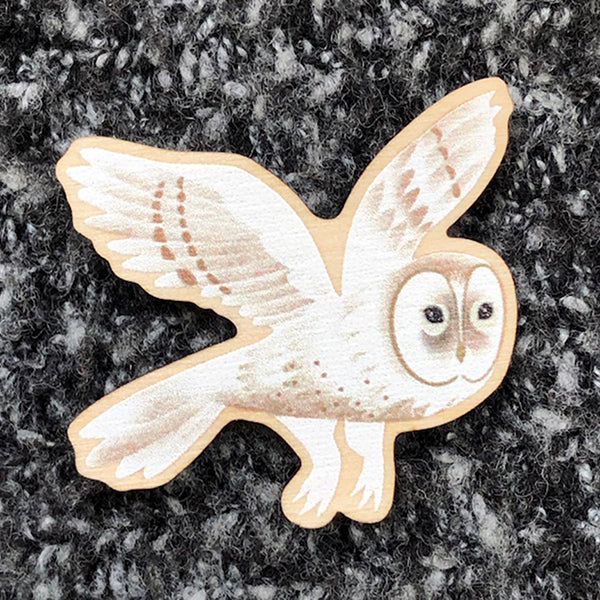 Barn owl - Sustainable pin badge - Sally Elford Design