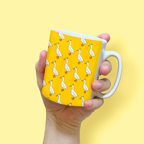 Runner Duck pattern Yellow pink Mug